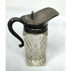 Antique Victorian Glass Syrup Pitcher Creamer With Ornate Handle - has flaws